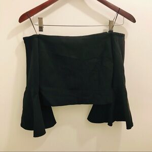 N/Nicholas Off the Shoulder Crop Top black 2 bell sleeves shirt